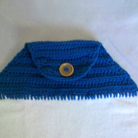 Hand Crochet Blue Holiday Snowman Hand Towel 12" x 20" - Picture 2 of 5